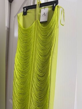 Annessa Neon Lime Strapless Fringe Dress